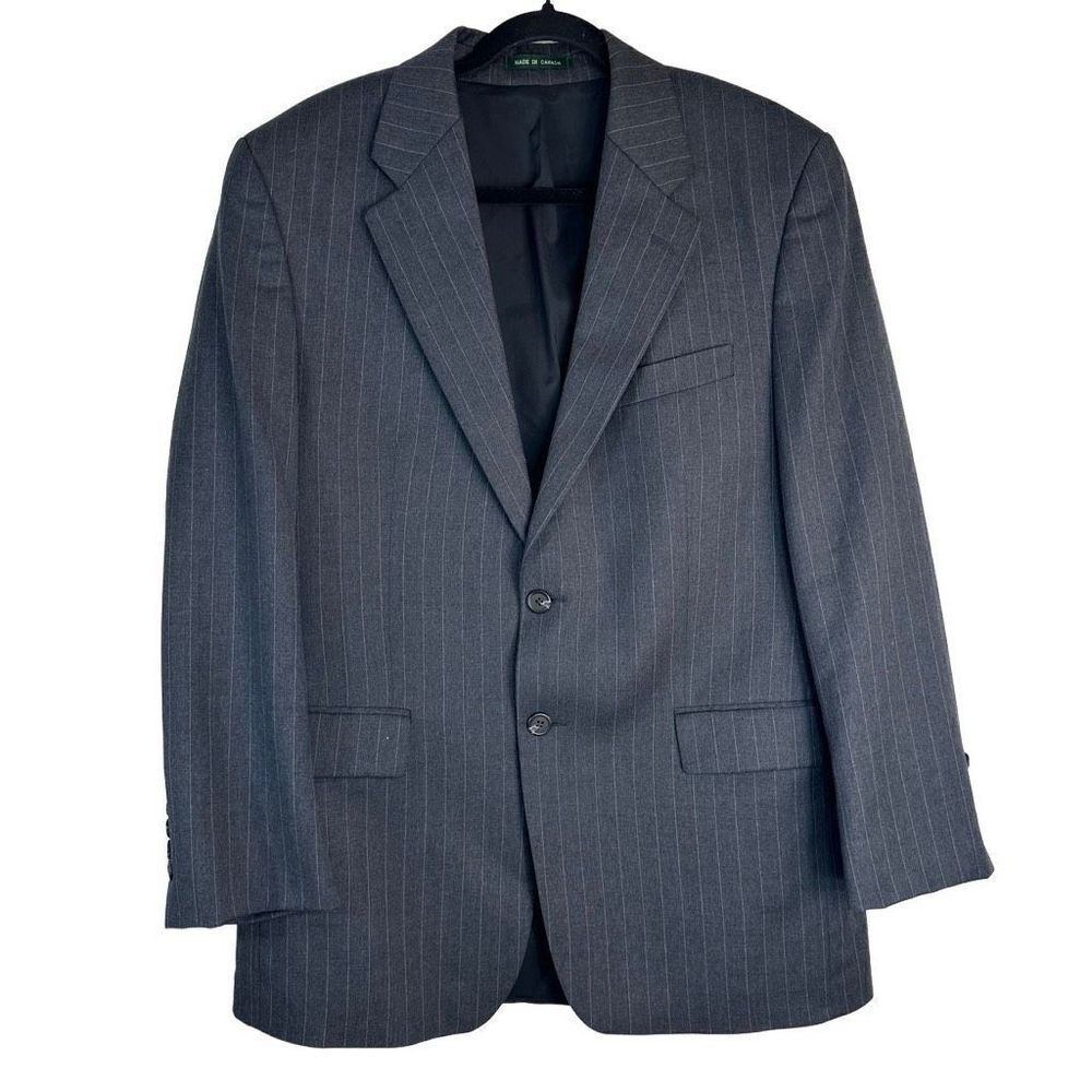 Lauren Ralph Lauren Mens‎ Wool Gray Pinstripe Blazer Jacket Size 40R Career